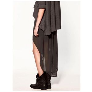 Black High Low Semi-sheer Chiffon Skirt